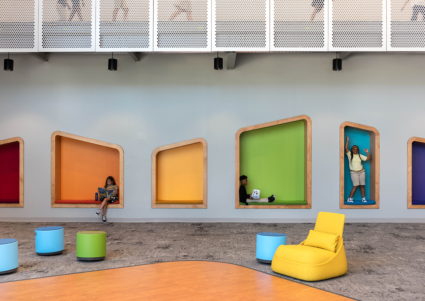 Media Center nooks with students playing