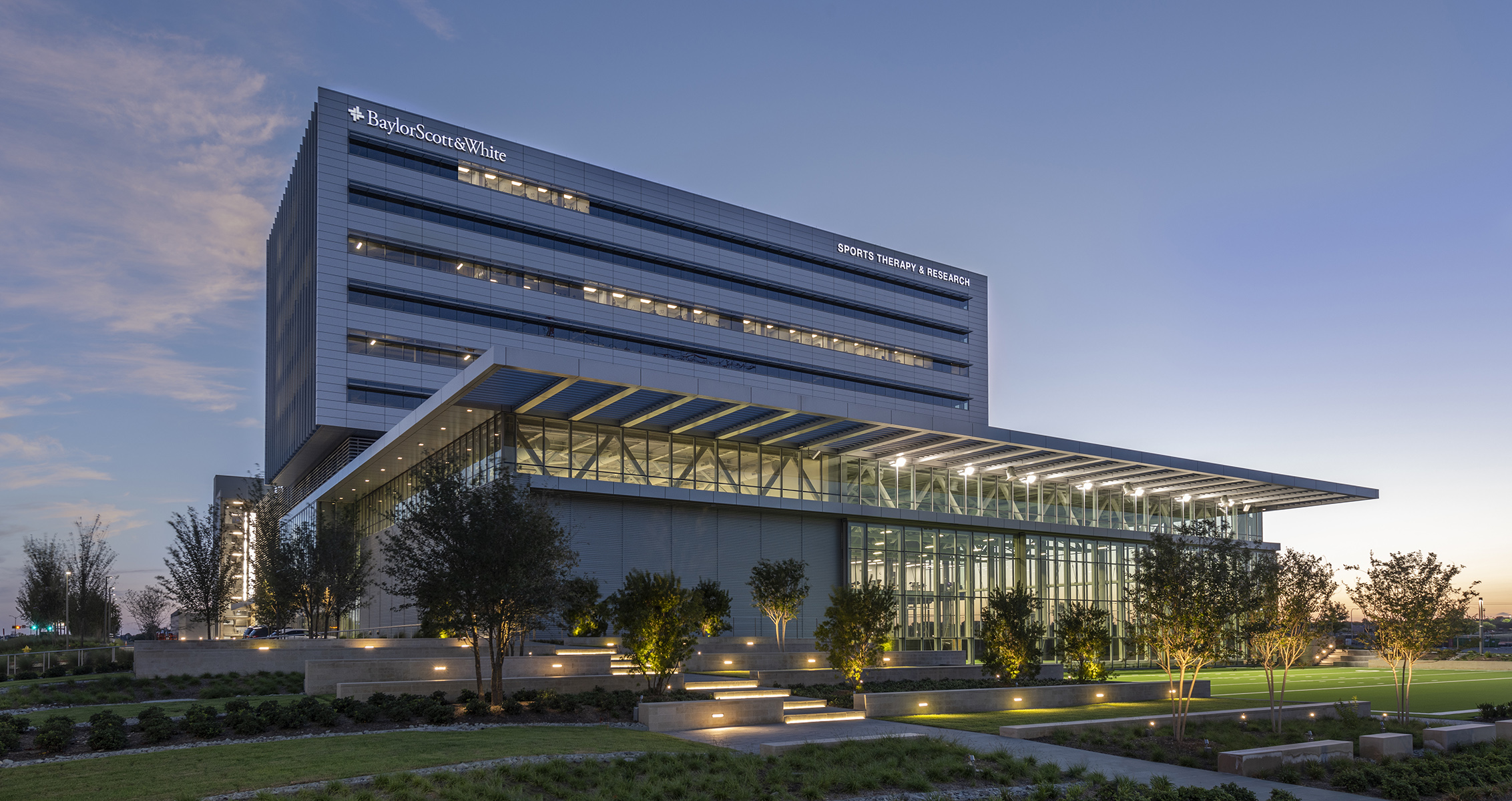 exterior shot at dusk