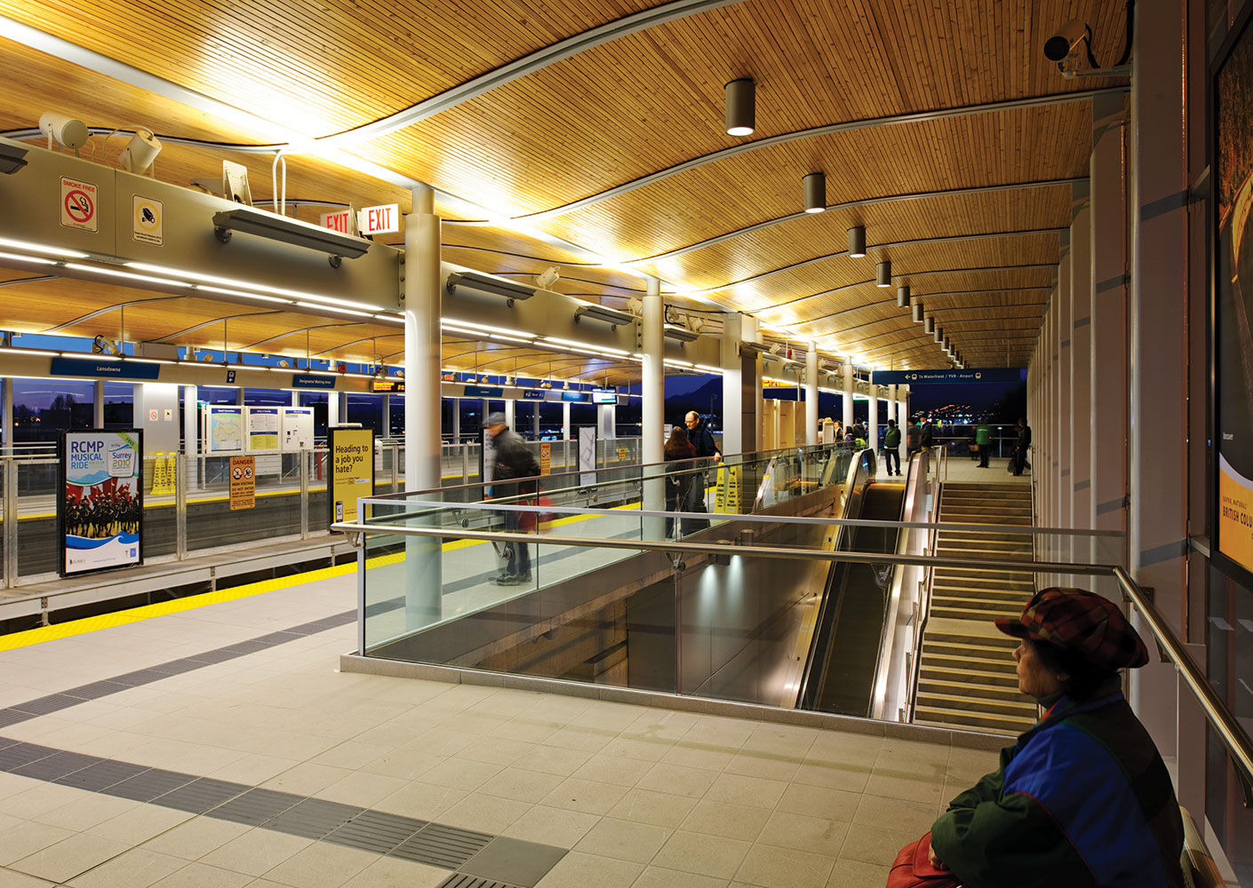 Platform of Lansdowne station at night.