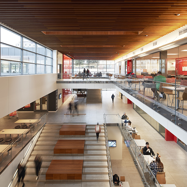 Main atrium of Pence Union building with view to all three floors