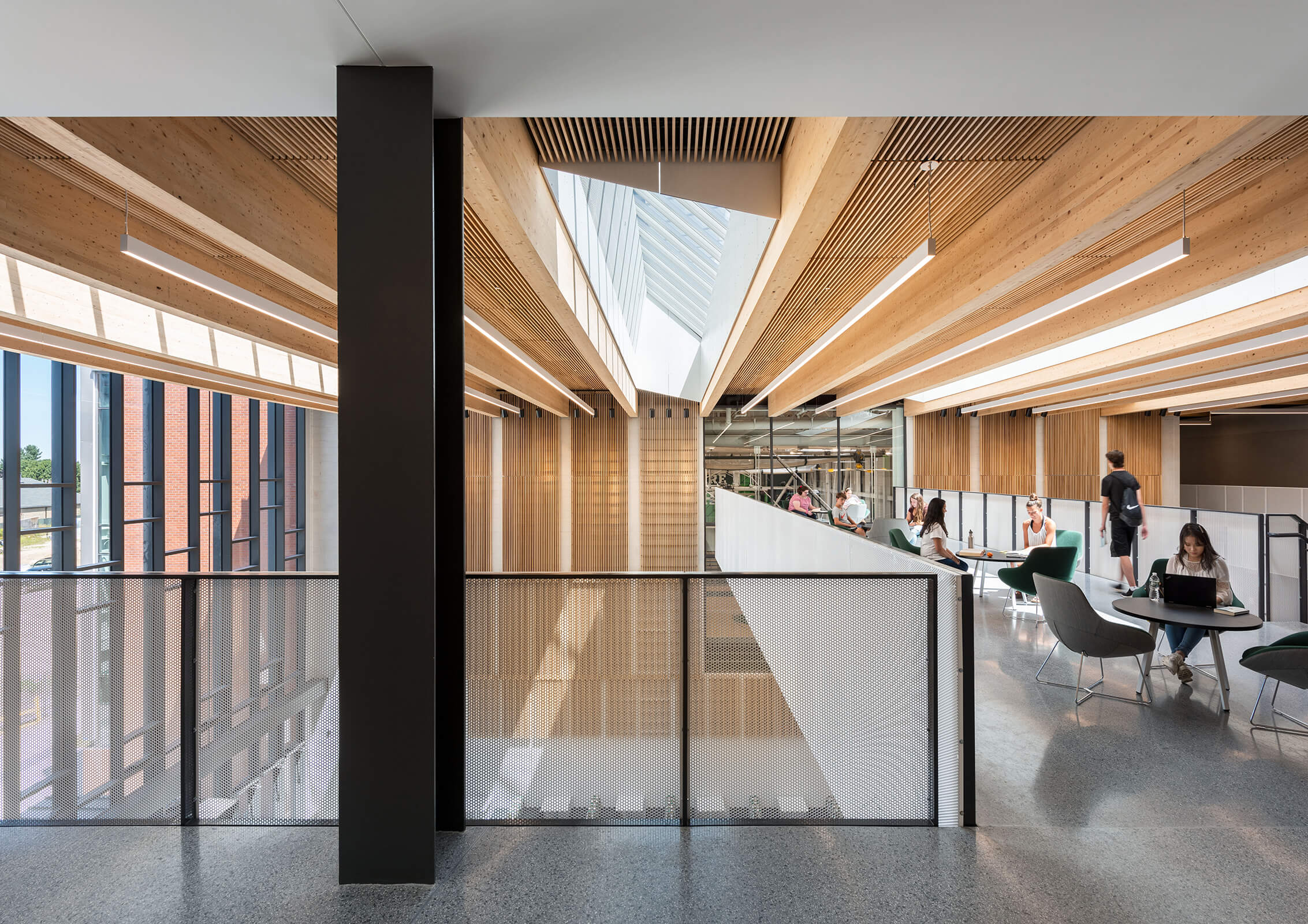 View of skylights in multi-story dining commons