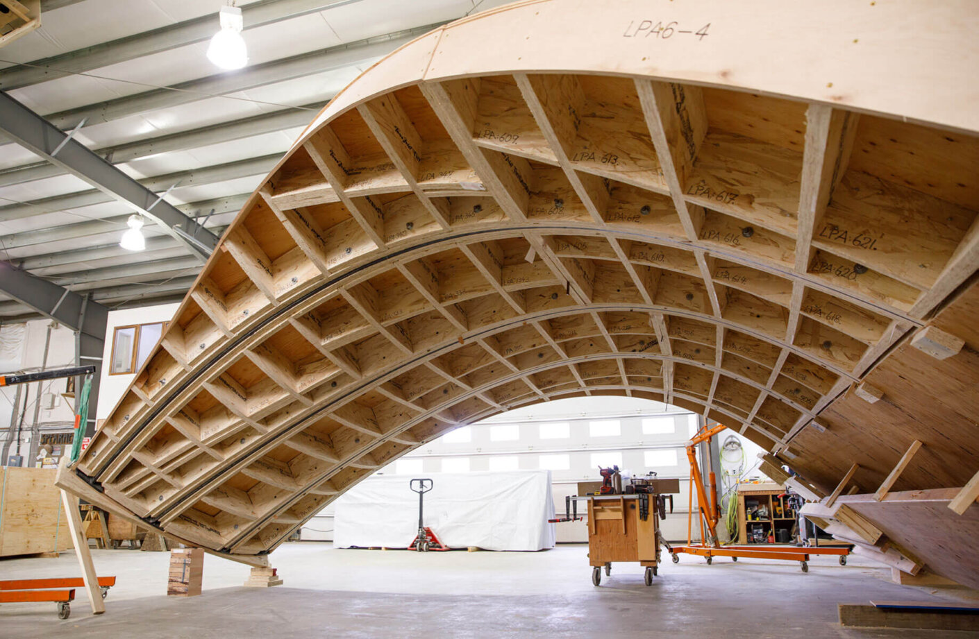 Photo of a petal of the pavilion during fabrication.