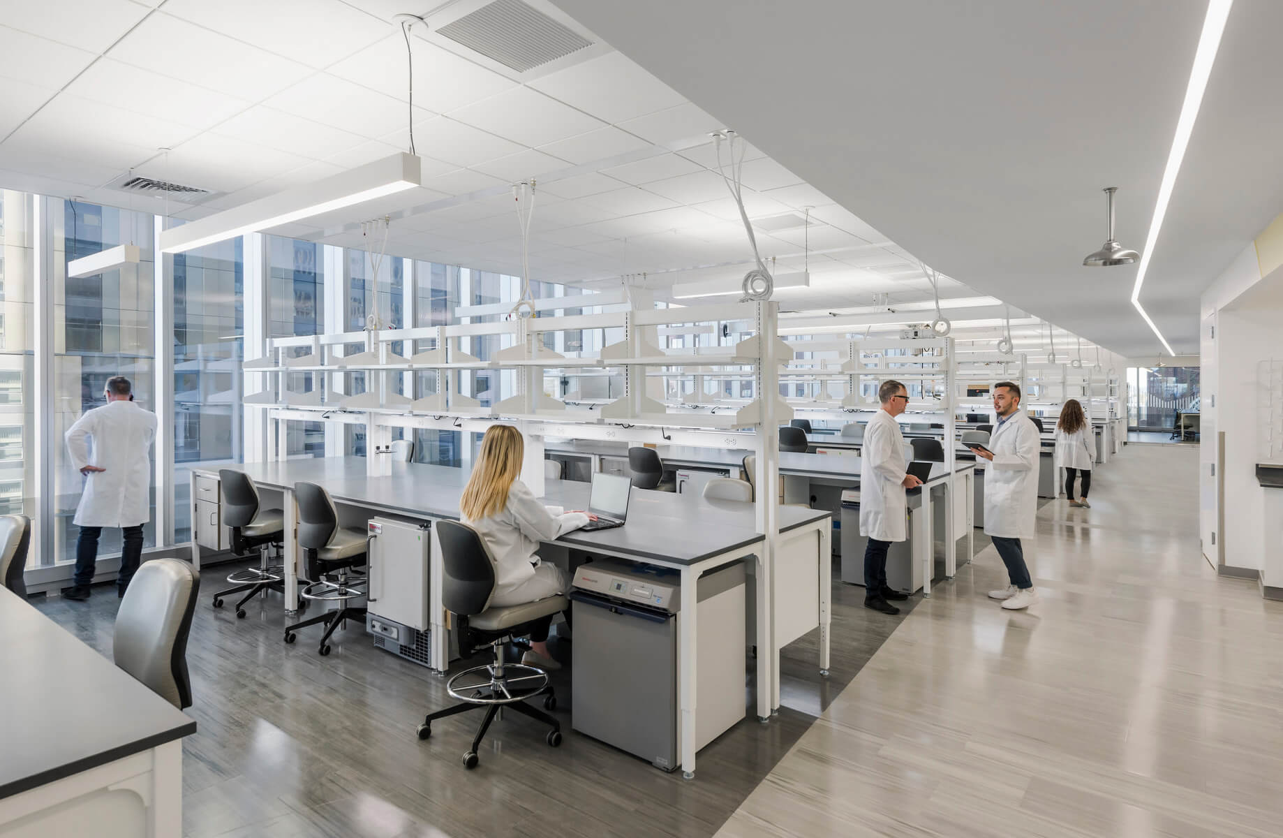 Lab with people working and window to outside
