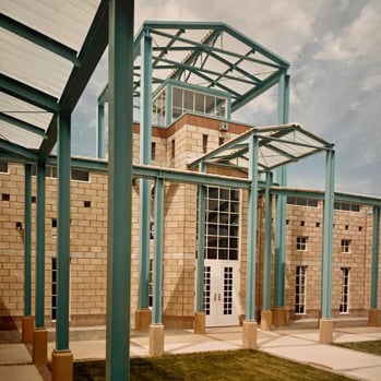 Closeup of regional materials in Desert View Elementary School entrance