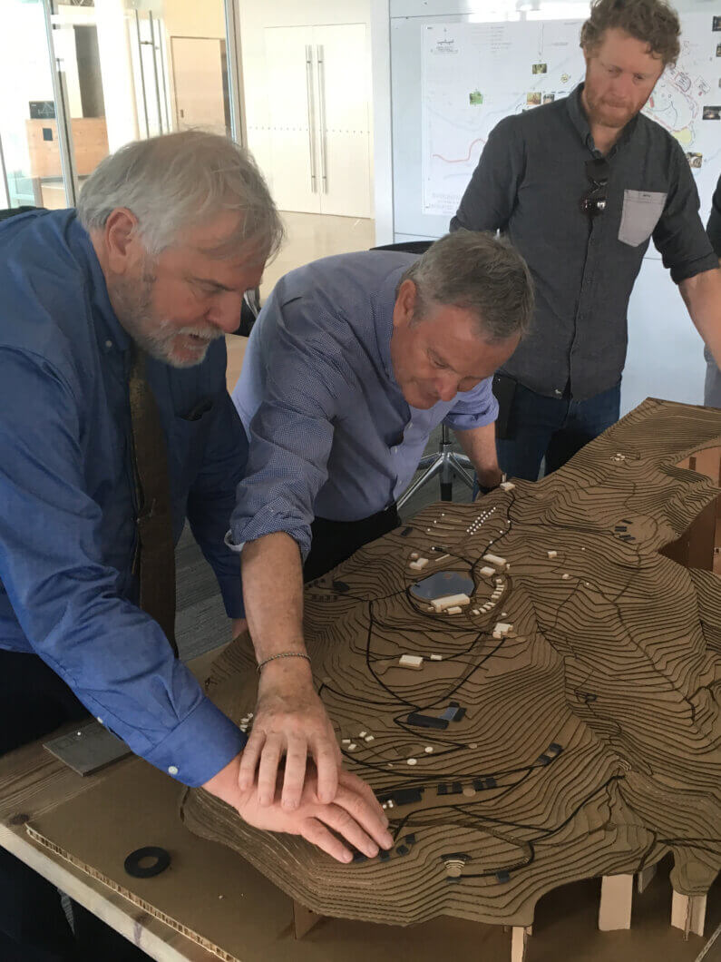 Peter Pfau and Bryan Bashin explore the Enchanted Hills tactile model