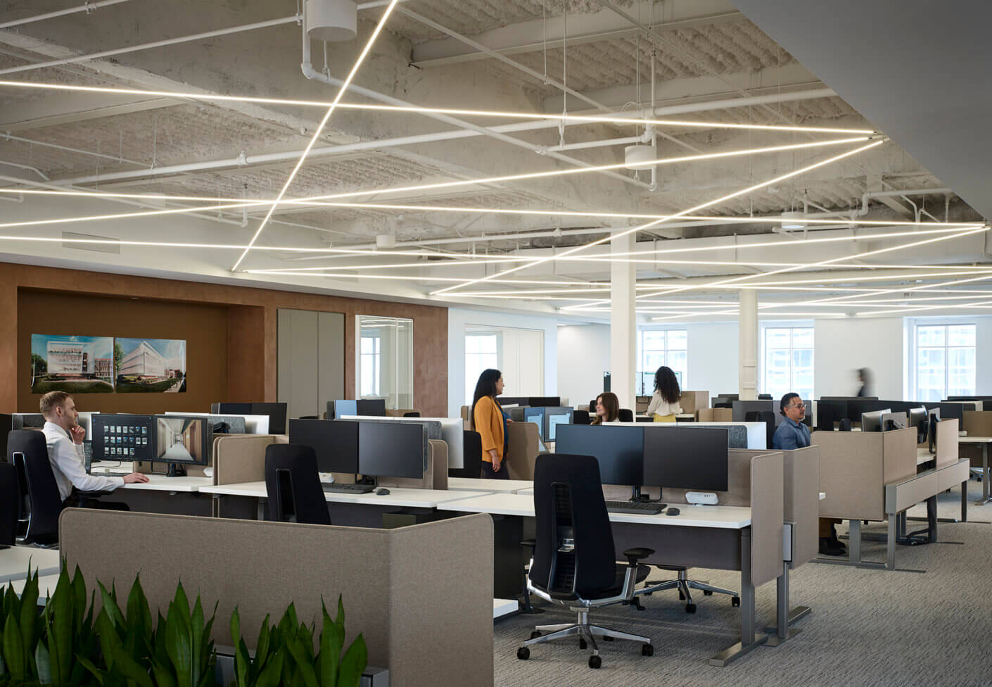 A workspace with desks.