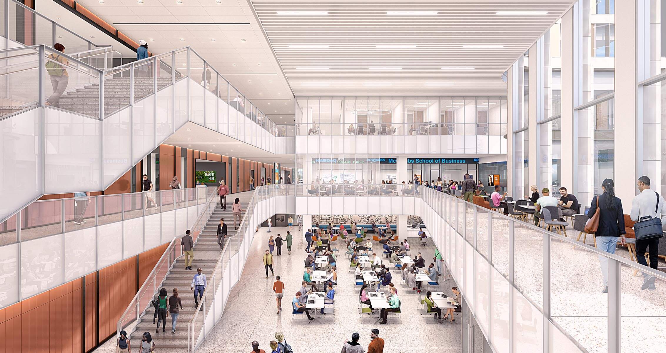 A rendering of the large, open, multilevel 