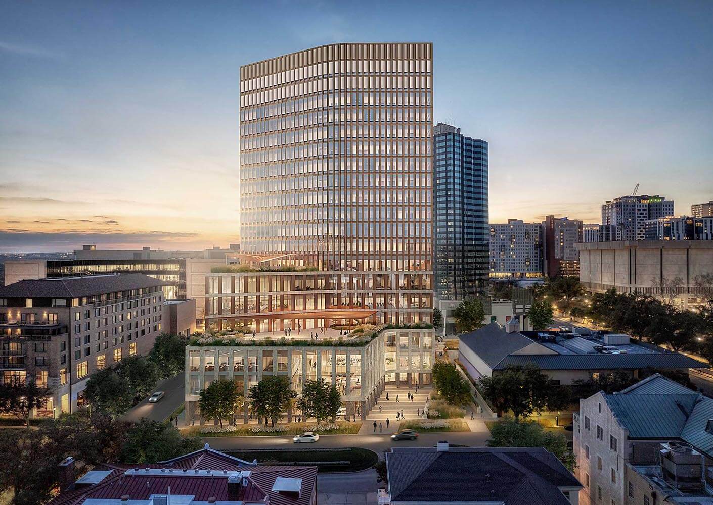 An exterior rendering of the new undergraduate business building
