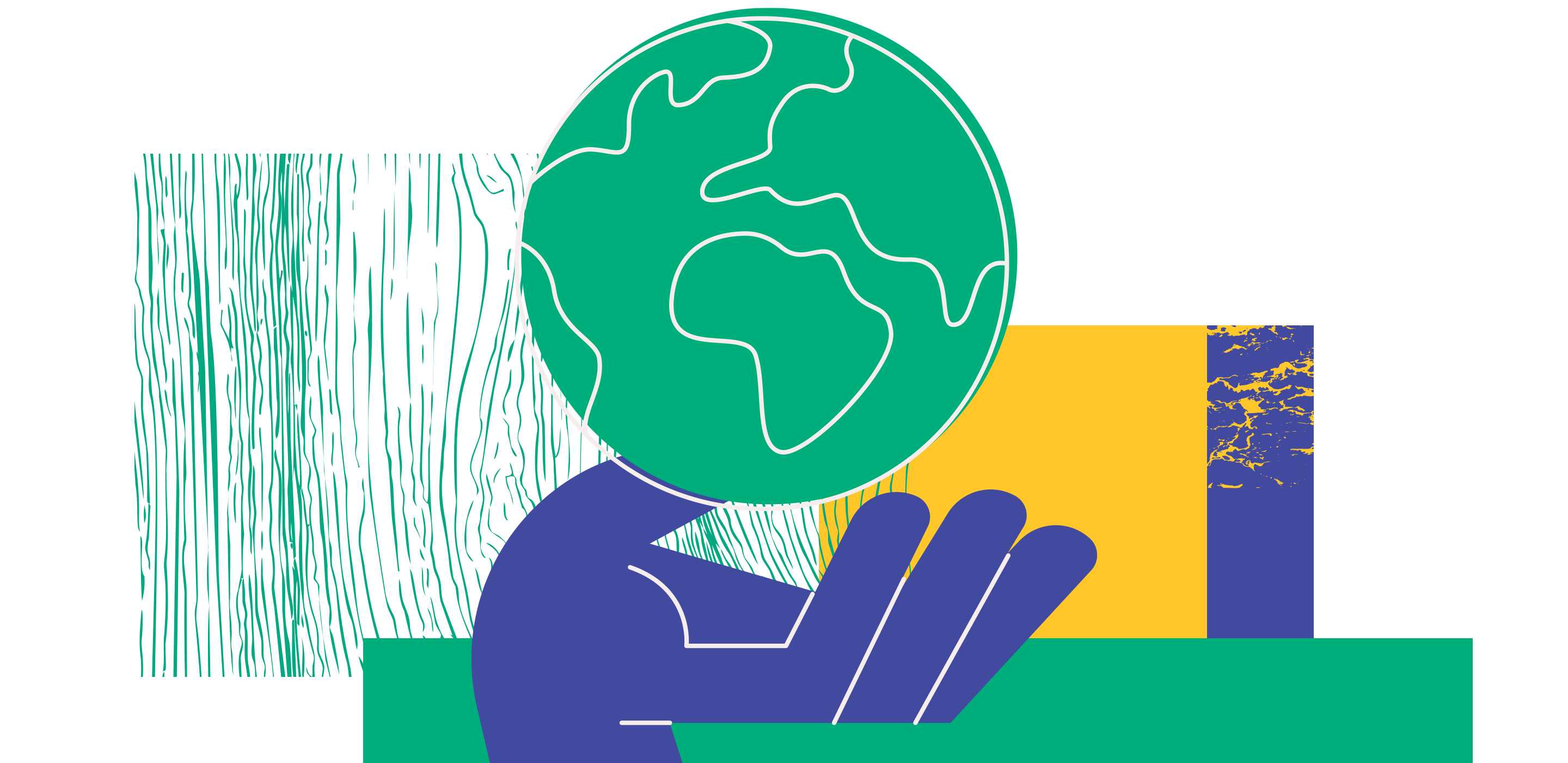 Hand holding Earth illustration with abstract background.