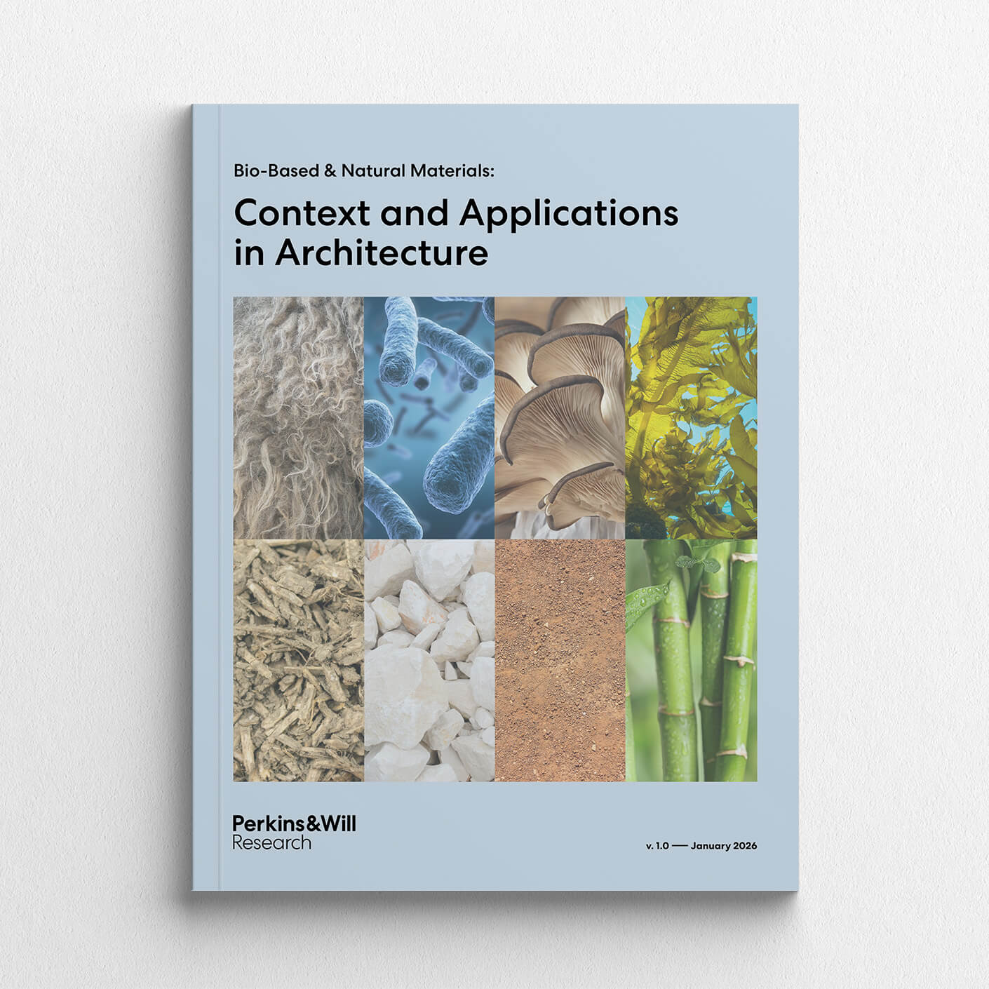 Book cover: Bio-based materials in architecture, Perkins&Will Research, January 2026.
