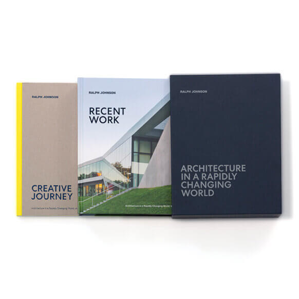 Three architectural books by Ralph Johnson: Creative Journey, Recent Work, and Architecture in a Rapidly Changing World. 